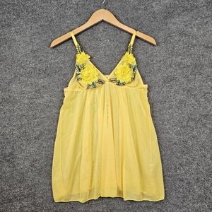 Sunny & Sweet ✨ Yellow Floral Embroidered Sheer Babydoll Lingerie Top